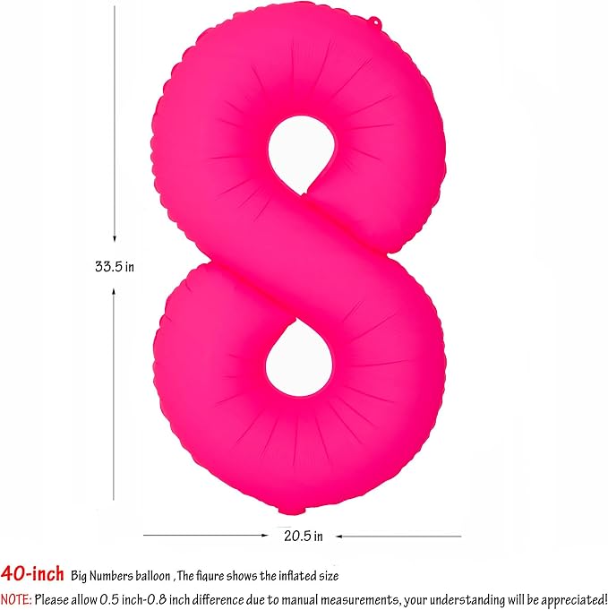 40 in Fluorescent Pink Birthday Balloon Number 8 Pink Fluorescent Number 8 | - Image 2