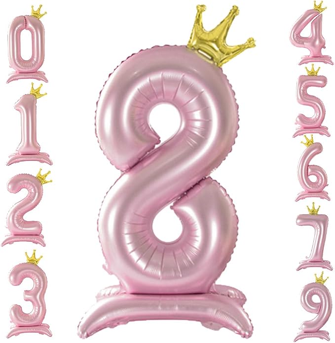 42 Inch Crown Pink Number 8 Balloon by Eoopoon