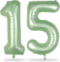 15th Birthday Balloons for Girls, 40 Inch Giant Sage Green Foil 15 Number by Lingqiang