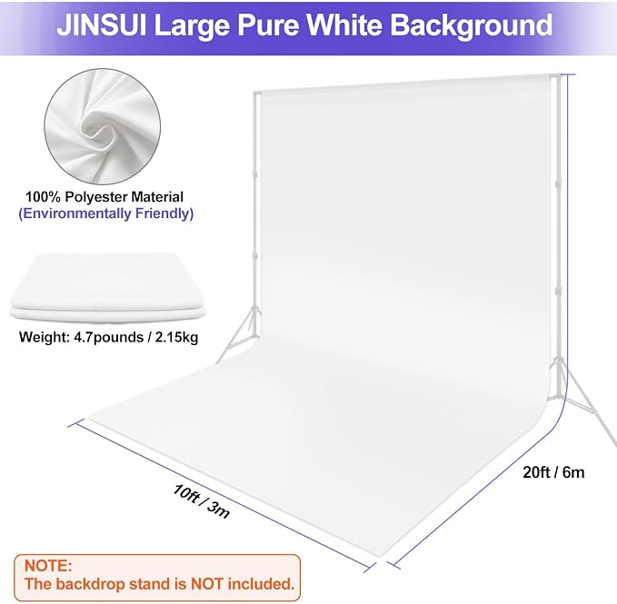 JINSUI White Backdrop Curtain for Photoshoot, Large Fabric 10x20 ft | Thick - Image 3