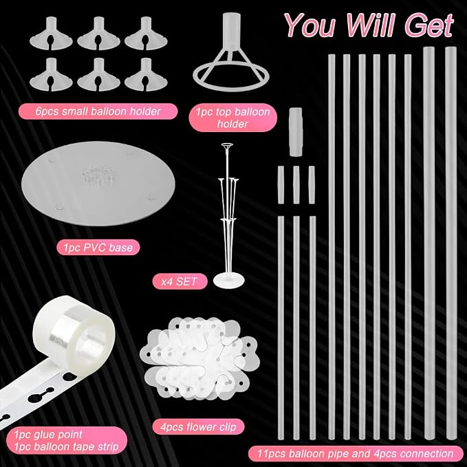 Balloon Stand kit 4 Sets 10 Pcs Balloon Arch Kit Balloons Sticks - Image 3