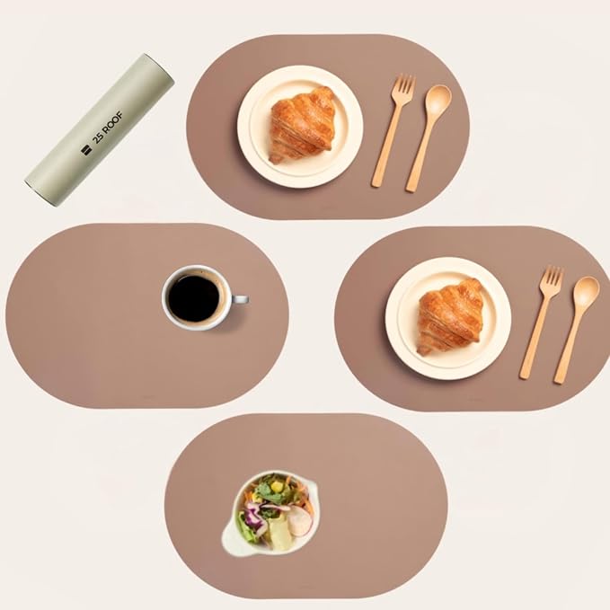 Clay Pink Oval Silicone Placemats Set of 4 – Heat Resistant, Waterproof by Unknown