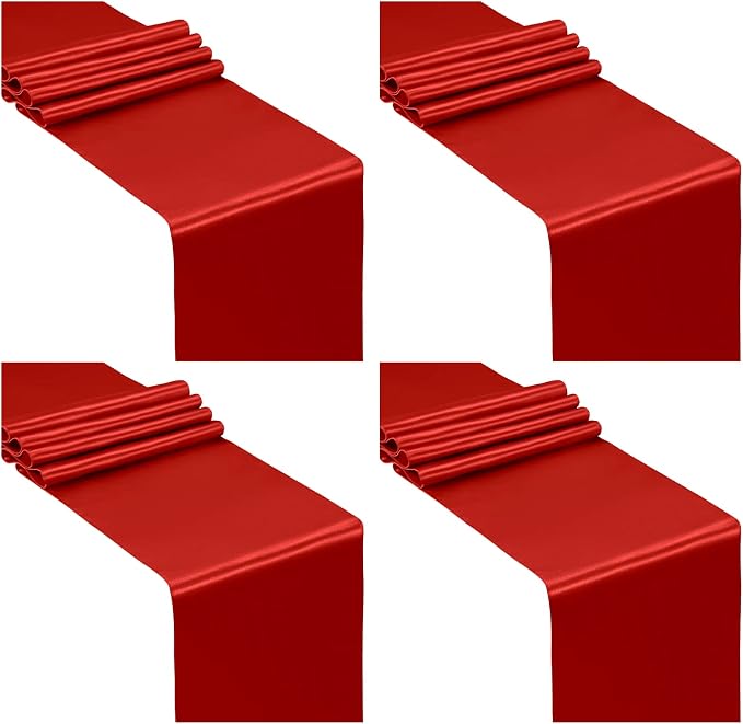 SiinvdaBZX 4 Pcs Red Satin Table Runner 12 x 108 inches Long | Bright Smooth - Image 5