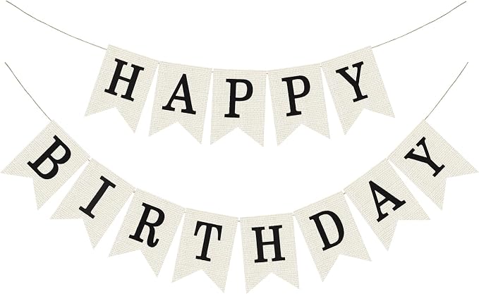 White Burlap Happy Birthday Banner Sign Birthday Garland Wall Door Hanging by Unknown