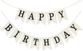 White Burlap Happy Birthday Banner Sign Birthday Garland Wall Door Hanging by Unknown