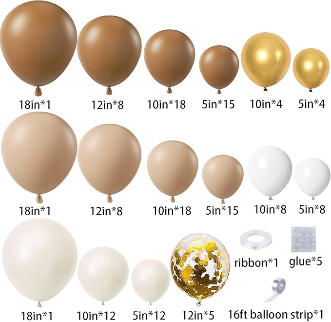 CboDeco Brown Balloon Garland Arch Kit 141PCS Brown Boho Neutral White Gold - Image 6