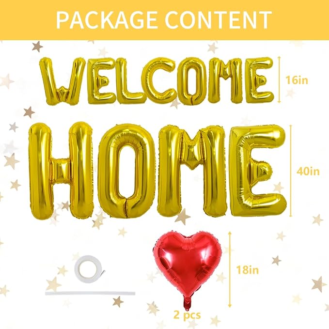 TONIFUL 2 Size Gold WELCOME HOME Foil Letter Balloons Banner Decorations | - Image 2