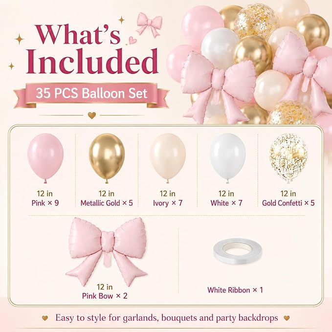 Pink Gold Balloons, 12 Inch Pastel Pink Metallic Gold Balloon - Image 2