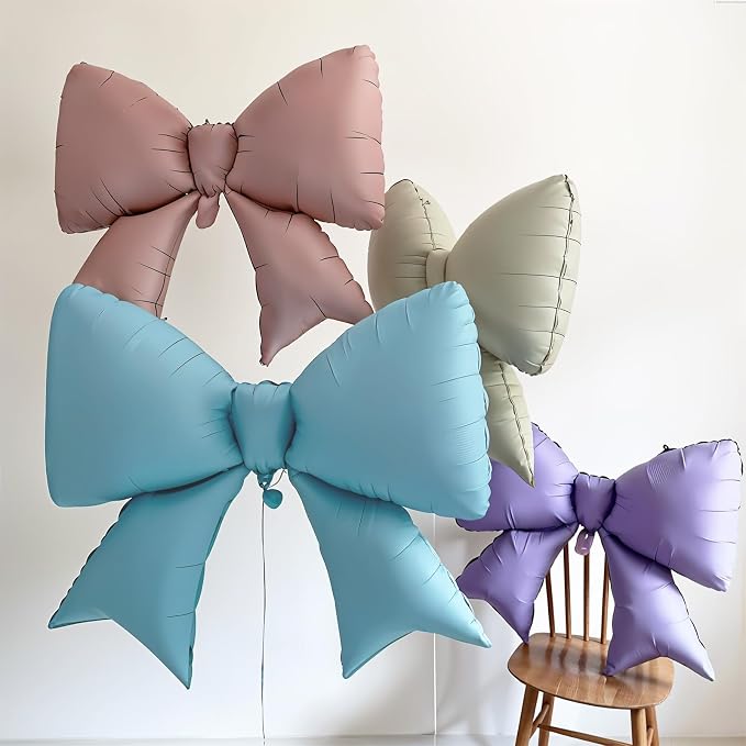 Blue Bow Balloons 38 Inch, Light Blue Giant Bow Shaped Foil Mylar Balloons - Image 3