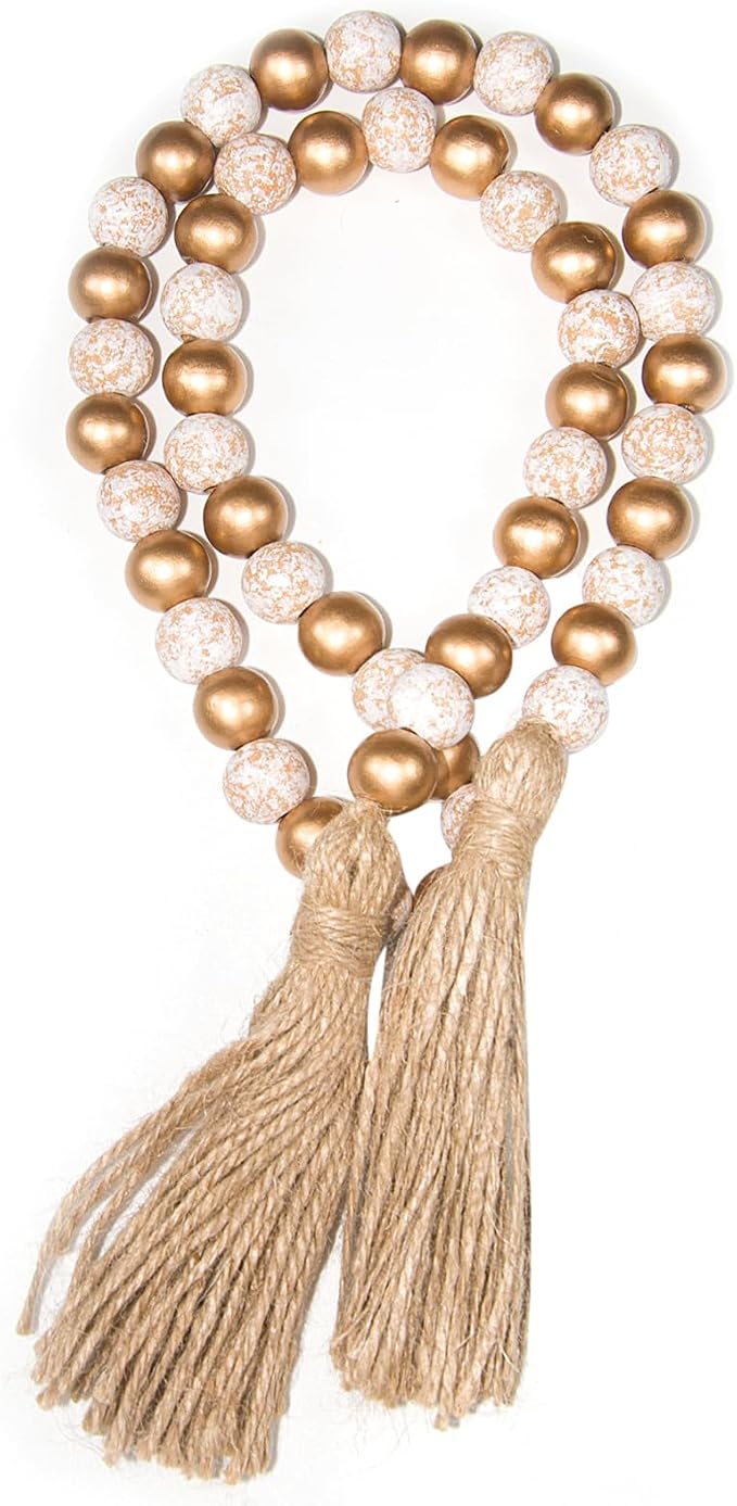 Wood Beads Garland with Tassels, Wall Hanging, Home Decoration by TACOLO