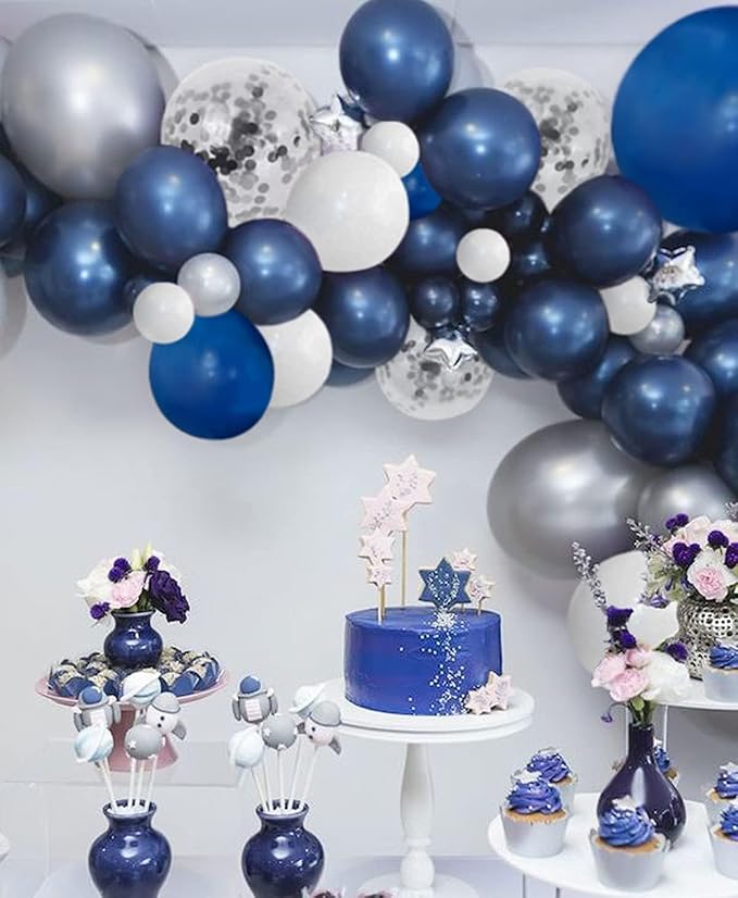 124pcs Blue Silver White Balloons Garland Arch Kit 5/10/12/18 Inch Royal Navy - Image 8