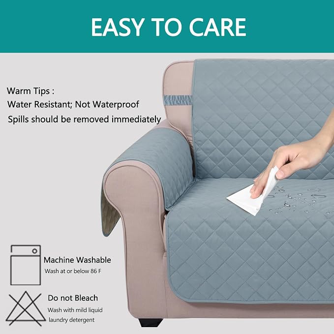 U-NICE HOME Reversible Recliner Chair Covers, Light Blue/Beige | 23''Armchair - Image 5