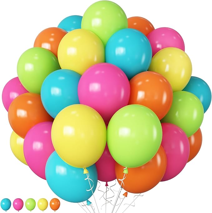 Rainbow Balloons, 12 Inch 60pcs Multicolor Rainbow Balloon Teal Blue Green by HILAVO