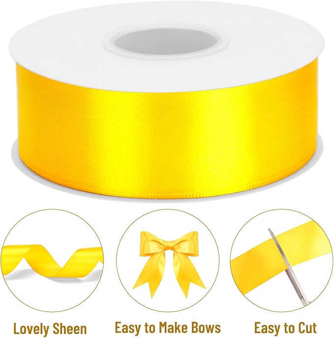 KINGLAKE Yellow Satin Ribbon – 1-1/2 Inch x 2 Rolls Golden Yellow Maize Yellow - Image 3