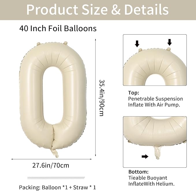 Biapian 40 Inch Letter O Balloons, Giant Cream O Foil Balloon, Big Single - Image 2