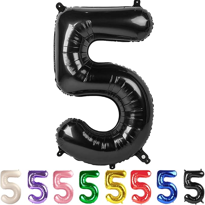 5 Balloon Numbers Party Decorations, 40In Black Balloons by Mluchee