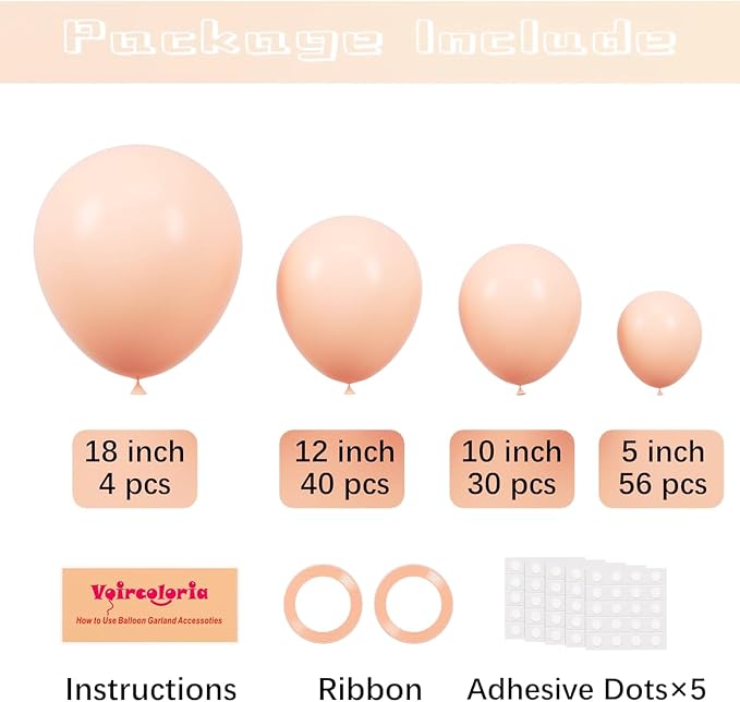 Voircoloria 130pcs Pastel Orange Balloons Arch Kits 18 12 10 5 Inch | - Image 2