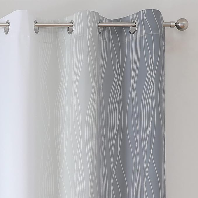 Full Room Darkening Greyish White and Grey Blackout Curtains 84 Inch Length 2 - Image 4