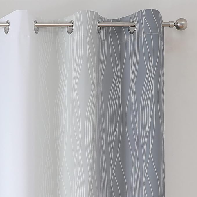 Full Room Darkening Greyish White and Grey Blackout Curtains 63 Inch Length 2 - Image 4
