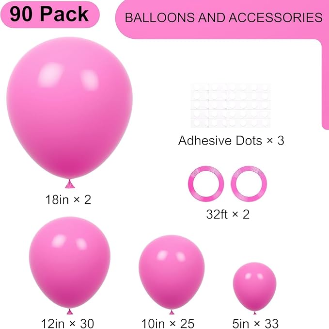 Voircoloria 90pcs Retro Hot Pink Balloons Arch Kit, 18 12 10 5 Inch | - Image 2