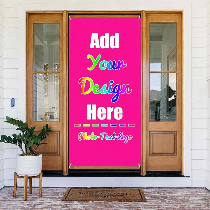 Custom Door Cover Banner, DeepPink | Personalize, Photo Text Logo Name by ZOLRITH