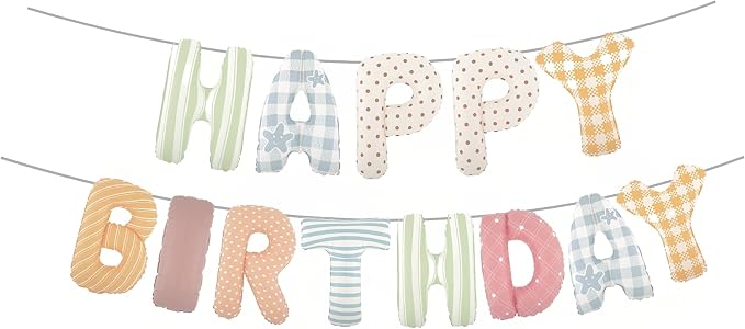 Colorful Happy Birthday Banner Foil Letter Balloon, 14 Inch 3D Plaid, Polka Dots by Vrukiaa
