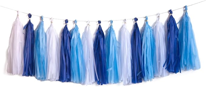 Blue Tassel Garland, Tissue Tassel Banner by Capesaro