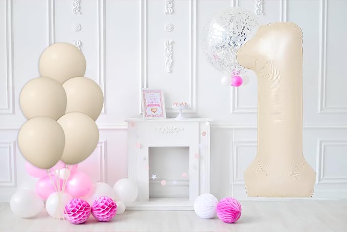 40 Inch Beige Large Number 1 Foil Balloon Set | - Image 4