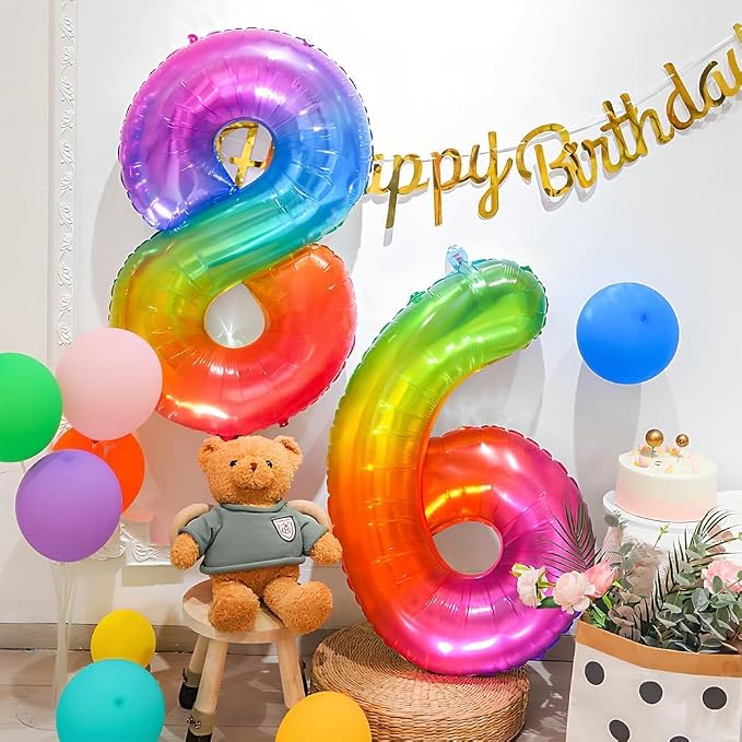 Rainbow Number 9 Balloon 40 Inch Rainbow 9 Balloon Giant Helium Foil Number 0 - Image 6