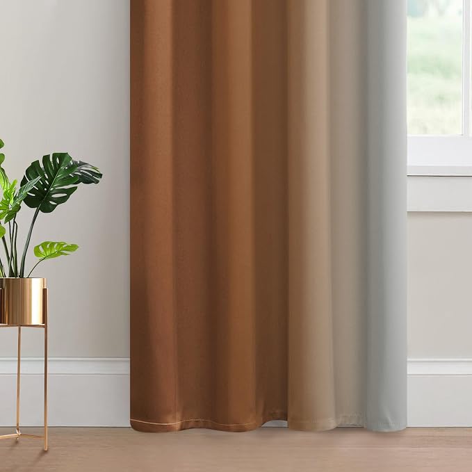 Yakamok Ombre Curtains Burnt Orange and Greyish White - Image 4