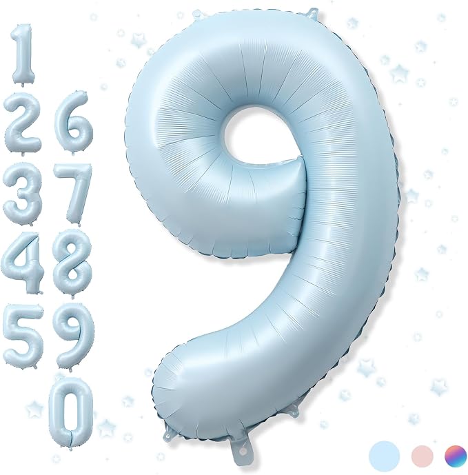 Big Number 9 Balloons, Light Sky Blue Foil 9 Balloon Numbers 40 Inch, Giant 9th by Froova