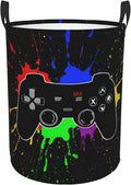 Gaming Theme Round Laundry Hamper Game Joystick Storage Basket Toys Clothes by Gbuzozie