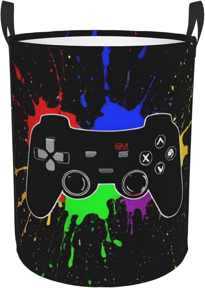 38l Round Laundry Hamper Game Joystick Storage Basket Waterproof Coating by Gbuzozie
