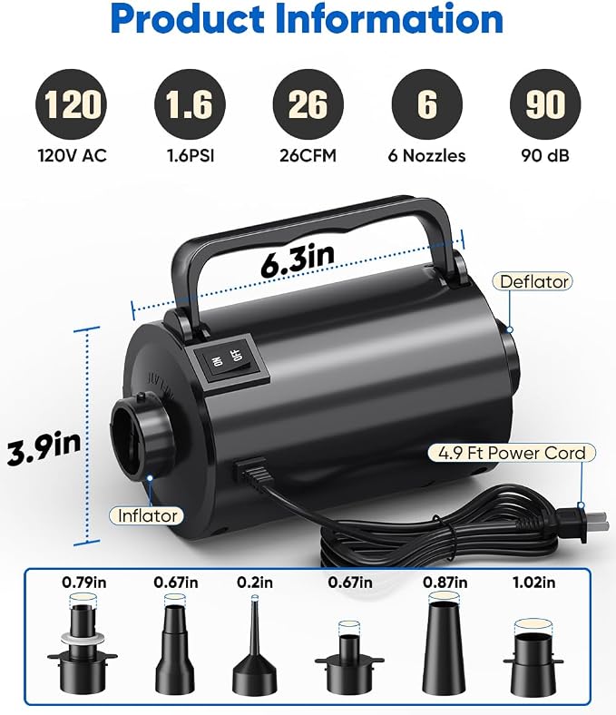 Electric Air Pump with Hose for Inflatables, High Power Inflator Deflator Blow - Image 2