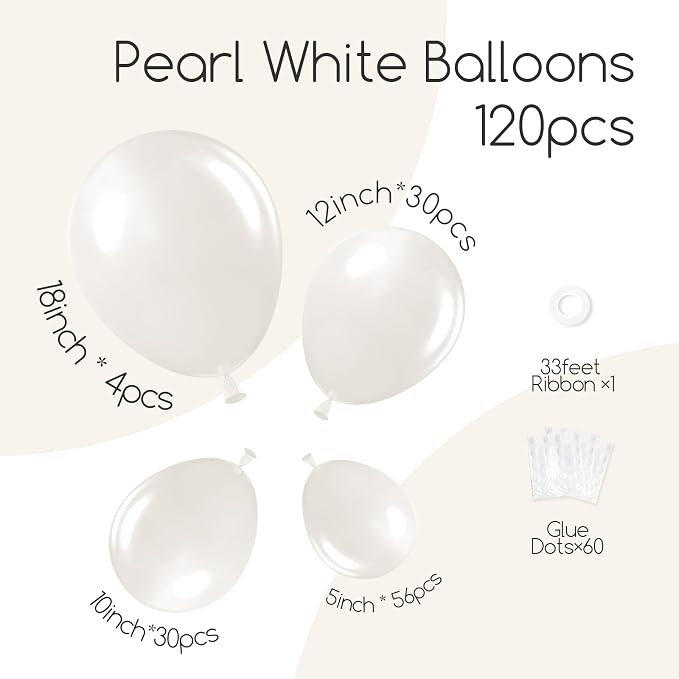 Awenztech 122pcs Pearl White Balloon Arch Kit, 18 12 10 5 inch Pearl White - Image 2