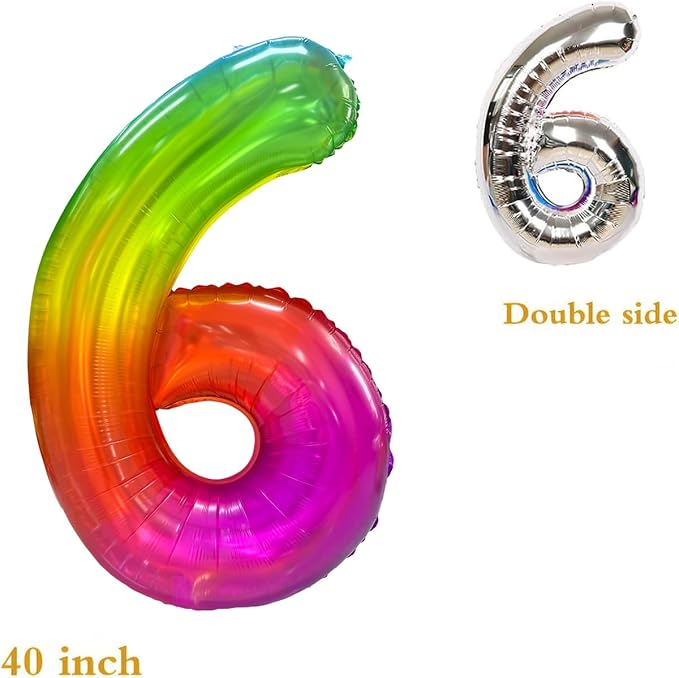 Rainbow Number 6 Balloon 40 Inch Rainbow 6 Balloon Giant Helium Foil Number 0 - Image 7
