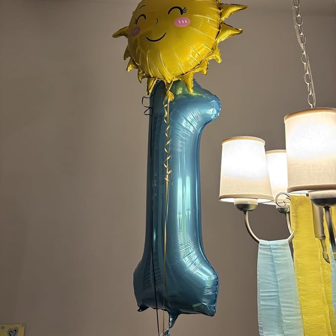 2Pcs Light Blue One Balloon for Birthday Party Decoration | Large Foil Helium - Image 4