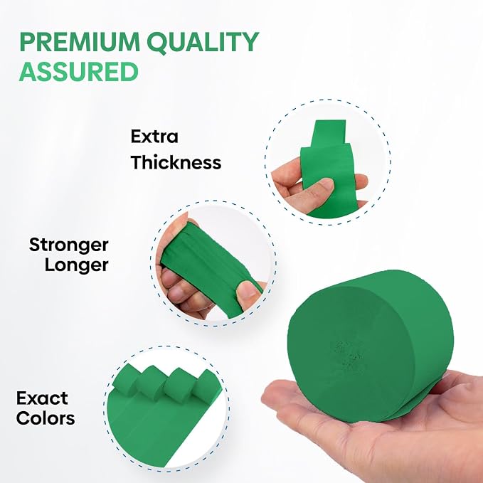 4 Green Crepe Paper Streamers, 328ft Pack of Party Decorations | Each roll is - Image 3