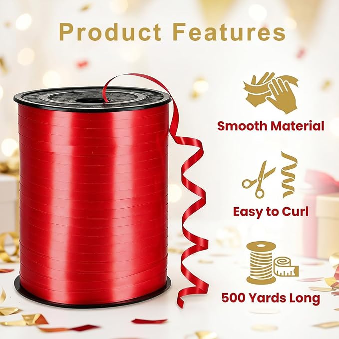 Red PVC Plastic Curling Ribbon, 3/16" x 500-Yard, Floral Arrangements - Image 6
