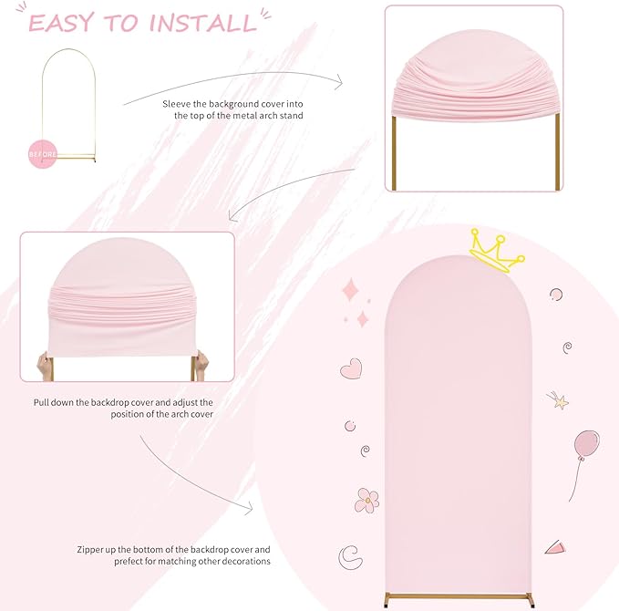 SoarDream Pink Wedding Arch Backdrop Cover 6.6FT Spandex Fitted Pink Wedding Arch Covers Round Top Chiara Arches Backdrop Cover Fabric for Baby Shower Balloon Party Decoration