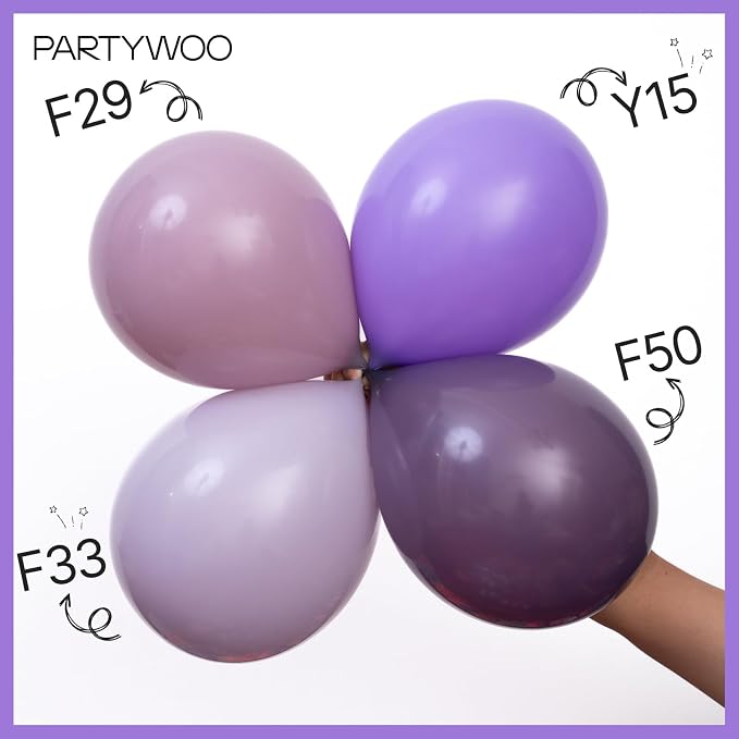 PartyWoo Dusty Purple Balloons 100pcs Lavender Lilac Boho Neutral Color | - Image 4