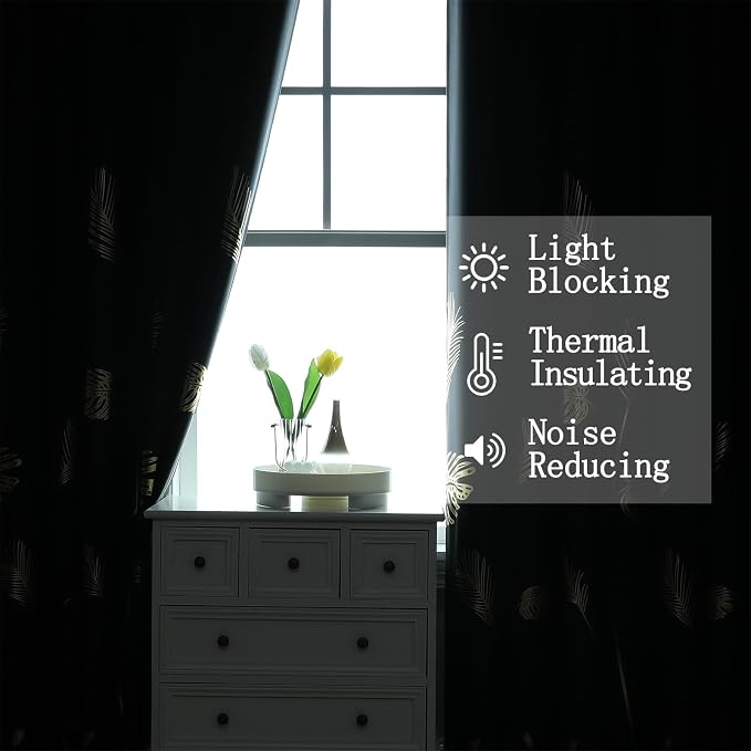 Black Blackout Curtains for Bedroom 90 Inches Long, Room Darkening Grommet - Image 6