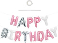 TONIFUL Pink Silver White Happy Birthday Balloons Banner Decor by TONIFUL