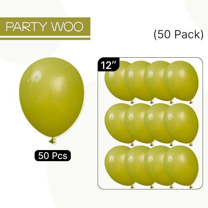 PartyWoo Sage Green Balloons 50pcs Olive Eucalyptus Dusty Green Boho Color | 12 - Image 6