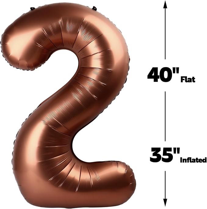 Dark Brown Number 2 Balloon 40 inch, 2nd Birthday Party Balloons Decorations | - Image 3