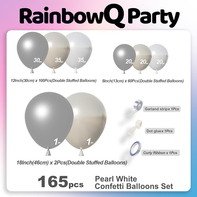 RainbowQ 165 Pcs Double Stuffed Pearl White Balloons Arch Different Sizes | - Image 4