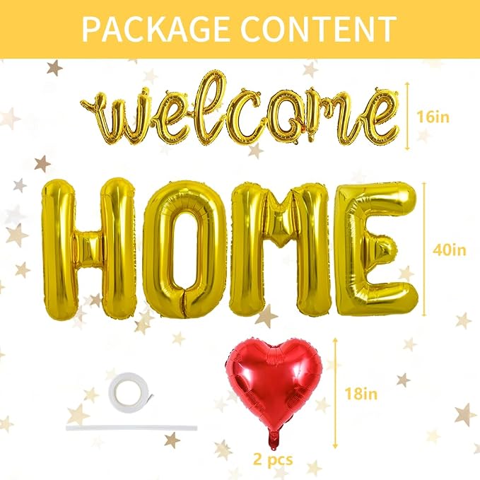 TONIFUL 2 Size Gold WELCOME HOME Foil Balloons Banner Letter Decorations | - Image 2