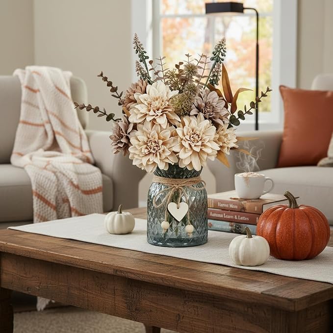 Leftover Faux Flowers in Vase, Light Brown Fall Fake Flowers - Image 8