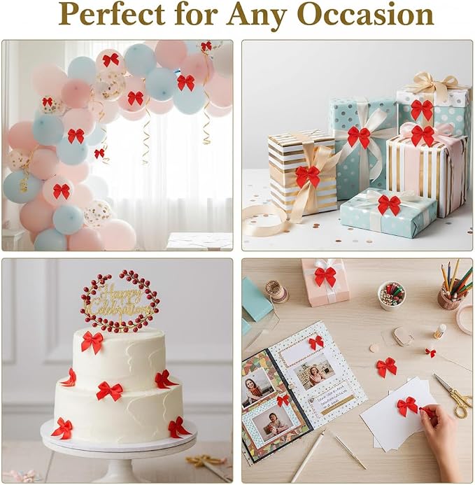 100 Mini Satin Bows with Adhesive Dots, Small Decorative Ribbon Bows - Image 4