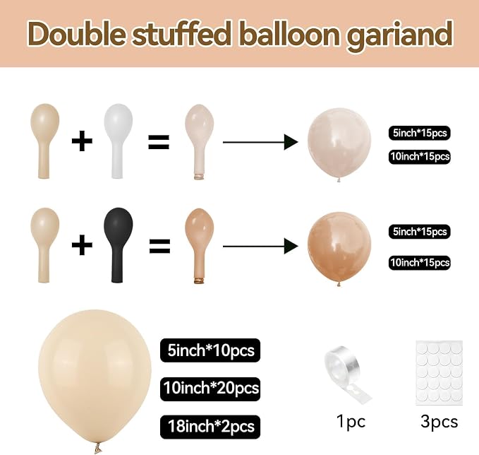 Netural Balloon Garland Arch Kit, Double Stuffed Beige Cream Tan Balloons - Image 2